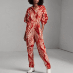 Red Printed Sateen Jumpsuit