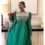 emerald-green-a-line-dress-metallic-fringe-embellishment