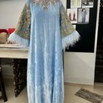 light-blue-embroidered-velvet-gown-feather-sleeves