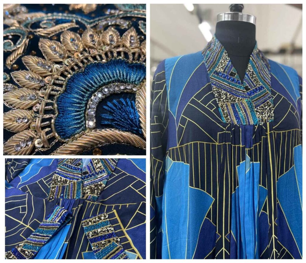 Blue and Gold Embroidered Bespoke Garment Details