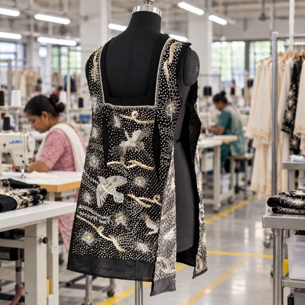 Black Bespoke Embroidered Jacket with Intricate Gold and Silver Artistry